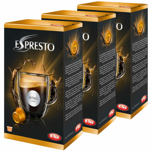 K-Fee Espresto Ritmo, Kaffee, Caffe Crema, Arabica, Intensität 5, 3er Pack, 3 x 16 Kapseln