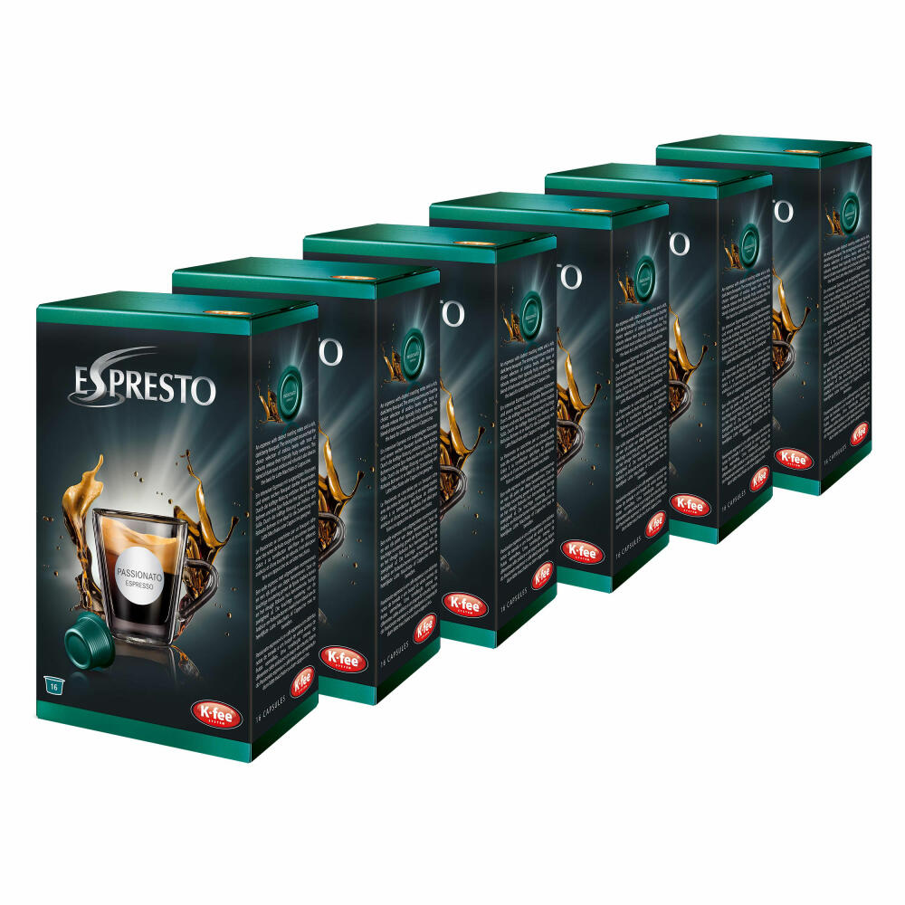 K-Fee Espresto Espresso Passionato, Coffee, Arabica, Intensity 7, Pack of 6, 6 x 16 Capsules