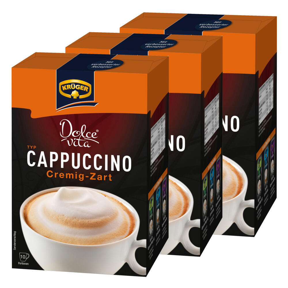 Krüger Dolce Vita Cappuccino, Cremig-Zart, Milchkaffee, Milch Kaffee aus löslichem Bohnenkaffee, 30 Portionsbeutel