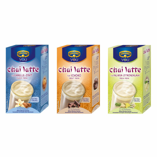 Krüger Chai Latte Classic Fresh &amp; Sweet Set, mild milk tea drink, three different varieties