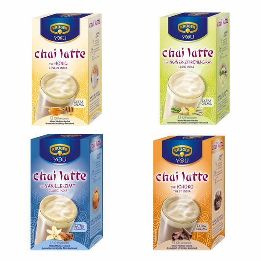 Krüger Chai Latte set of 4, mild milk tea drink, four different varieties