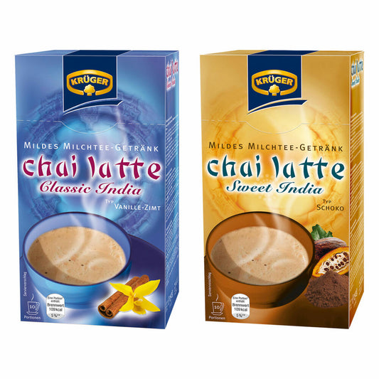 Krüger Chai Latte Classic Sweet Set, mild milk tea drink, chocolate and vanilla cinnamon