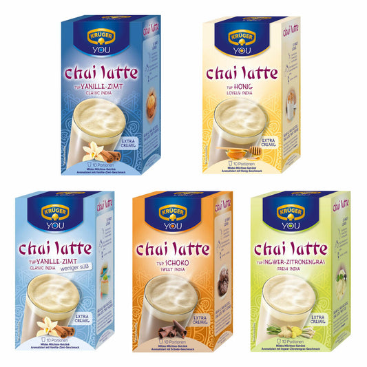 Krüger Chai Latte set of 5, mild milk tea drink, five different varieties