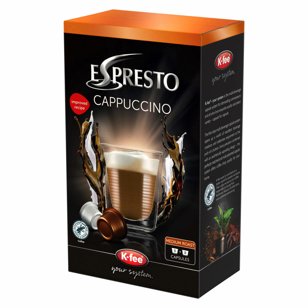 K-Fee Espresto Cappuccino, Espresso, Kaffee, Arabica, 16 Kapseln, 8 Portionen