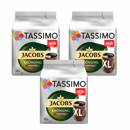 Tassimo Jacobs Krönung XL Strong Set of 3, Coffee, Coffee Capsule, Ground Roasted Coffee, 3 x 16 T-Discs