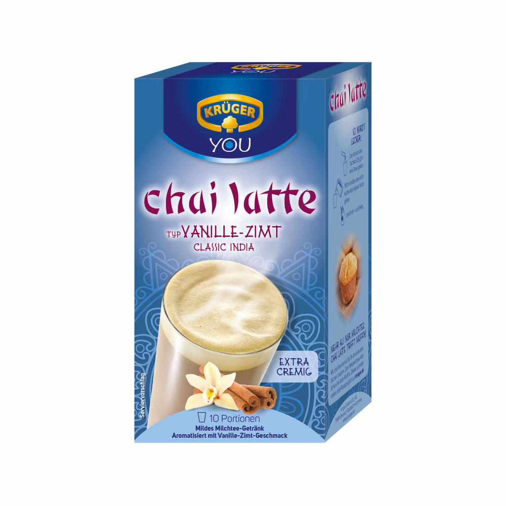 Krüger Chai Latte Classic India, vanilla-cinnamon, mild milk tea drink, pack of 5, 5 x 10 portion bags