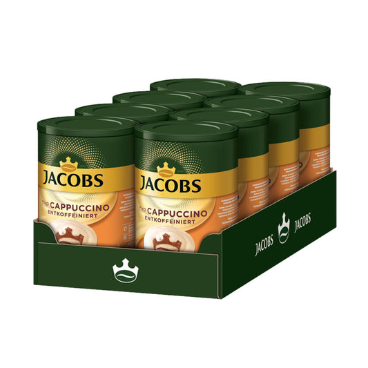 Jacobs Krönung Type Cappuccino Can Decaffeinated, Fine Creaminess, Instant Coffee, Mild, 8 x 220g, 346599